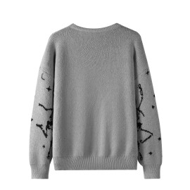 Plus Size - Women'S Oversized Gothic Dancing Skeletons & Bats Print Sweater - Long Sleeve Round Neck Pullover, Vibrant Orange Winter Warm Sweater for Halloween & Casual Attire, Cozy Fall Winter Sweater for Plus Size Women