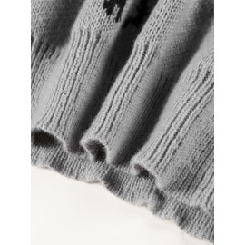 Plus Size - Women'S Oversized Gothic Dancing Skeletons & Bats Print Sweater - Long Sleeve Round Neck Pullover, Vibrant Orange Winter Warm Sweater for Halloween & Casual Attire, Cozy Fall Winter Sweater for Plus Size Women