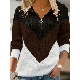 Plus Size - Women'S Plus Size Oversized V-Neck Sweater Dress - Black & White Color Block with Red Accent - Long Sleeve Ribbed Texture Pullover, Stretchy Winter Sweater with Button Closure, Casual Fall/Winter Sweater Dress for Women (No Lining