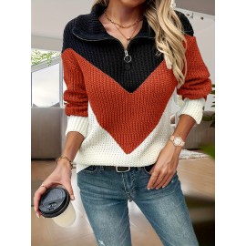 Plus Size - Women'S Plus Size Oversized V-Neck Sweater Dress - Black & White Color Block with Red Accent - Long Sleeve Ribbed Texture Pullover, Stretchy Winter Sweater with Button Closure, Casual Fall/Winter Sweater Dress for Women (No Lining