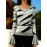 Plus Size - Plus Size, Women'S Elegant Slim Fit V-Neck Sweater - & Striped All-Over Print, Flared Sleeves, Soft Stretchy Fabric, Fall/Winter Warmth