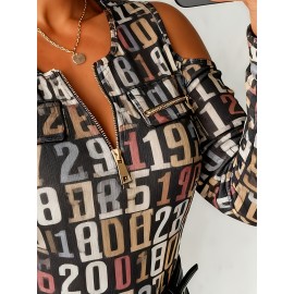 Plus Size - Plus Size, Plus Size Women'S Off-Shoulder Sweater with Metal Chain Accent - Vibrant Orange & Multicolor Floral Print Round Neck Long Sleeve Top, All-Over Pattern Casual to Semi-Formal Shirt for Spring/Autumn, Regular Fit Versatile Everyd