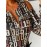 Plus Size - Plus Size, Plus Size Women'S Off-Shoulder Sweater with Metal Chain Accent - Vibrant Orange & Multicolor Floral Print Round Neck Long Sleeve Top, All-Over Pattern Casual to Semi-Formal Shirt for Spring/Autumn, Regular Fit Versatile Everyd