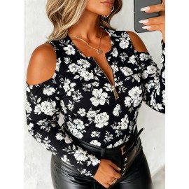 Plus Size - Plus Size, Women'S Plus Size Off-Shoulder Sweater with Full-Body Print & Metal Chain Accent - Round Neck Long Sleeve Casual to Semi-Formal Top, Vibrant Orange/, Regular Fit Spring/Autumn Sweater for Everyday & Special Occasions