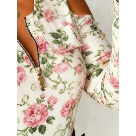 Plus Size - Plus Size, Women'S Plus Size Off-Shoulder Sweater with Full-Body Print & Metal Chain Accent - Round Neck Long Sleeve Casual to Semi-Formal Top, Vibrant Orange/, Regular Fit Spring/Autumn Sweater for Everyday & Special Occasions