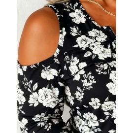 Plus Size - Plus Size, Women'S Plus Size Off-Shoulder Sweater with Full-Body Print & Metal Chain Accent - Round Neck Long Sleeve Casual to Semi-Formal Top, Vibrant Orange/, Regular Fit Spring/Autumn Sweater for Everyday & Special Occasions