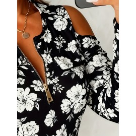 Plus Size - Plus Size, Women'S Plus Size Off-Shoulder Sweater with Full-Body Print & Metal Chain Accent - Round Neck Long Sleeve Casual to Semi-Formal Top, Vibrant Orange/, Regular Fit Spring/Autumn Sweater for Everyday & Special Occasions