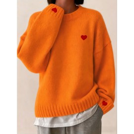 Plus Size - Plus Size - Plus Size Women'S Solid Color Round Neck Long Sleeved Loose Casual Comfortable Easy Fashion Pullover Sweater | Daily Temperament, Commuting, Elegant Home Warmth