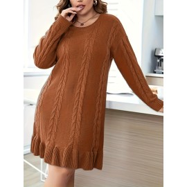 Women's Plus Size Elegant Pullover Sweater Dress - Soft Warm Long Sleeve Round Neck Solid Color Fall Winter Dress for Casual & Formal Occasions, Elegant Long Sleeve Dress, Durable Winter Wear, Comfortable Fashion