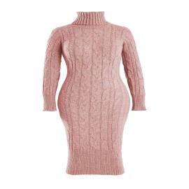 Womens Fashion Long Sleeve Turtleneck Sweater Dresses Knitted Bodycon Midi Sheath Jumper Dresses