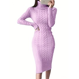 Womens Fashion Long Sleeve Turtleneck Sweater Dresses Knitted Bodycon Midi Sheath Jumper Dresses