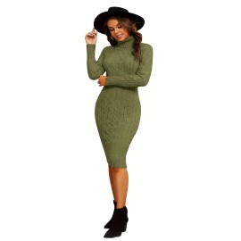 Womens Fashion Long Sleeve Turtleneck Sweater Dresses Knitted Bodycon Midi Sheath Jumper Dresses