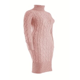Womens Fashion Long Sleeve Turtleneck Sweater Dresses Knitted Bodycon Midi Sheath Jumper Dresses