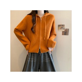 Plus Size - Plus Size, Women'S Plus Size Oversized Hooded Sweater - Soft Pink Double Zipper Long Sleeve Cardigan, Cozy Round Neck Winter Sweater for Casual & Formal Outfits, Machine Washable Layered Sweater for Women (Autumn/Winter) - Elegant Casual