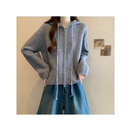 Plus Size - Plus Size, Women'S Plus Size Oversized Hooded Sweater - Soft Pink Double Zipper Long Sleeve Cardigan, Cozy Round Neck Winter Sweater for Casual & Formal Outfits, Machine Washable Layered Sweater for Women (Autumn/Winter) - Elegant Casual