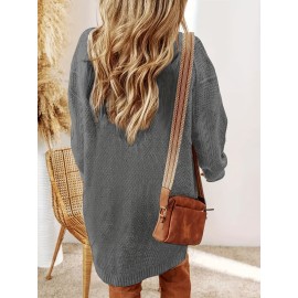 Plus Size, Beige Cable Sweater Dress - Oversized Slouchy Mid-Length Dress with Drop Shoulder, Cozy Winter Dress for Fall/Winter, Beige Cable Pattern Pullover, Elegant Casual to Dressy Wear