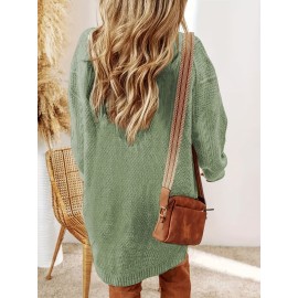 Plus Size, Beige Cable Sweater Dress - Oversized Slouchy Mid-Length Dress with Drop Shoulder, Cozy Winter Dress for Fall/Winter, Beige Cable Pattern Pullover, Elegant Casual to Dressy Wear