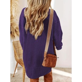 Plus Size, Beige Cable Sweater Dress - Oversized Slouchy Mid-Length Dress with Drop Shoulder, Cozy Winter Dress for Fall/Winter, Beige Cable Pattern Pullover, Elegant Casual to Dressy Wear