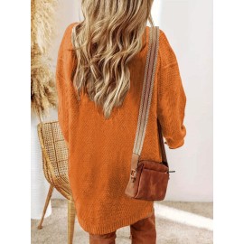 Plus Size, Beige Cable Sweater Dress - Oversized Slouchy Mid-Length Dress with Drop Shoulder, Cozy Winter Dress for Fall/Winter, Beige Cable Pattern Pullover, Elegant Casual to Dressy Wear