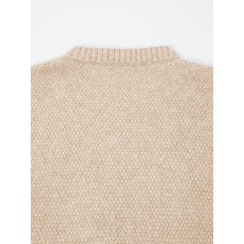 Plus Size - Beige Cable Diamond Drop-Shoulder Sweater Dress, Oversized Slouchy Mid-Length Sweater, Warm and Cozy, Suitable for Autumn and Winter