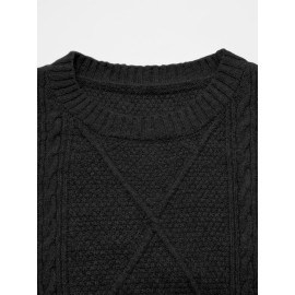 Plus Size - Beige Cable Diamond Drop-Shoulder Sweater Dress, Oversized Slouchy Mid-Length Sweater, Warm and Cozy, Suitable for Autumn and Winter