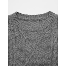 Plus Size - Beige Cable Diamond Drop-Shoulder Sweater Dress, Oversized Slouchy Mid-Length Sweater, Warm and Cozy, Suitable for Autumn and Winter