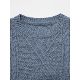 Plus Size - Beige Cable Diamond Drop-Shoulder Sweater Dress, Oversized Slouchy Mid-Length Sweater, Warm and Cozy, Suitable for Autumn and Winter