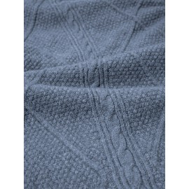 Plus Size - Beige Cable Diamond Drop-Shoulder Sweater Dress, Oversized Slouchy Mid-Length Sweater, Warm and Cozy, Suitable for Autumn and Winter