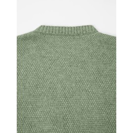 Plus Size - Beige Cable Diamond Drop-Shoulder Sweater Dress, Oversized Slouchy Mid-Length Sweater, Warm and Cozy, Suitable for Autumn and Winter