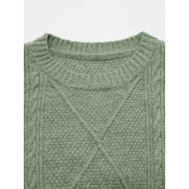 Plus Size - Beige Cable Diamond Drop-Shoulder Sweater Dress, Oversized Slouchy Mid-Length Sweater, Warm and Cozy, Suitable for Autumn and Winter