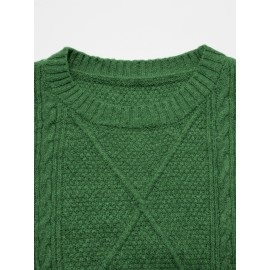 Plus Size - Beige Cable Diamond Drop-Shoulder Sweater Dress, Oversized Slouchy Mid-Length Sweater, Warm and Cozy, Suitable for Autumn and Winter