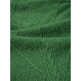 Plus Size - Beige Cable Diamond Drop-Shoulder Sweater Dress, Oversized Slouchy Mid-Length Sweater, Warm and Cozy, Suitable for Autumn and Winter