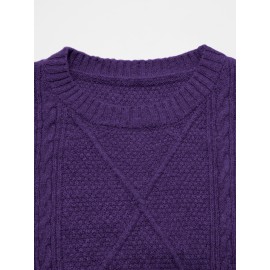 Plus Size - Beige Cable Diamond Drop-Shoulder Sweater Dress, Oversized Slouchy Mid-Length Sweater, Warm and Cozy, Suitable for Autumn and Winter