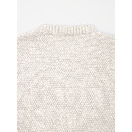 Plus Size - Beige Cable Diamond Drop-Shoulder Sweater Dress, Oversized Slouchy Mid-Length Sweater, Warm and Cozy, Suitable for Autumn and Winter