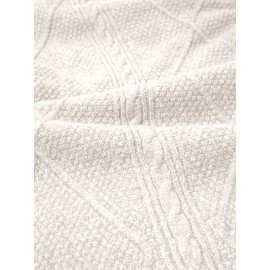 Plus Size - Beige Cable Diamond Drop-Shoulder Sweater Dress, Oversized Slouchy Mid-Length Sweater, Warm and Cozy, Suitable for Autumn and Winter