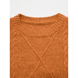 Plus Size - Beige Cable Diamond Drop-Shoulder Sweater Dress, Oversized Slouchy Mid-Length Sweater, Warm and Cozy, Suitable for Autumn and Winter