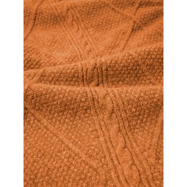 Plus Size - Beige Cable Diamond Drop-Shoulder Sweater Dress, Oversized Slouchy Mid-Length Sweater, Warm and Cozy, Suitable for Autumn and Winter