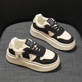 Winter Thick Sole Fleece Lined White Shoes Women | New Non Slip Small Size Lace Up Height Increasing Black White Panda Plush Shoes, Casual Style with Polyurethane Upper and Rubber Sole, Women Shoes, Sneakers