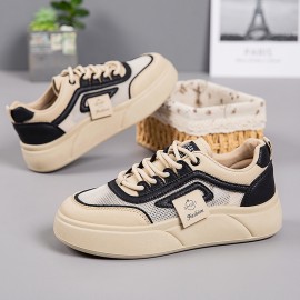 Women'S Chunky Platform Sneakers - Lightweight Cushioned Sole, Breathable Mesh Upper & Lace-Up Closure - All-Season Everyday Shoes for Gym, Office, Casual Outfits - Minimalist White Athletic Footwear, Women Shoes