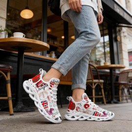 Women'S Lightweight Shock-Absorbing MD Sneakers with Lace-Up Closure | Breathable Fabric Upper, Cartoon Print, Suitable for Daily Wear and Long Walks, Women Shoes