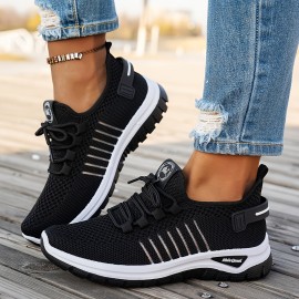1 Pair Women'S Plus Size Knit Sports Shoes | All-season Lightweight, Soft, Non-slip Lace-up Walking Shoes with Fabric Upper and EVA Sole, Fashionable Solid Color for Daily Commute and Running, Women Shoes, Sneakers