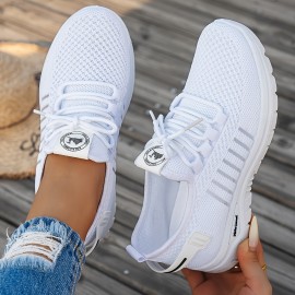 1 Pair Women'S Plus Size Knit Sports Shoes | All-season Lightweight, Soft, Non-slip Lace-up Walking Shoes with Fabric Upper and EVA Sole, Fashionable Solid Color for Daily Commute and Running, Women Shoes, Sneakers