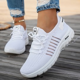 1 Pair Women'S Plus Size Knit Sports Shoes | All-season Lightweight, Soft, Non-slip Lace-up Walking Shoes with Fabric Upper and EVA Sole, Fashionable Solid Color for Daily Commute and Running, Women Shoes, Sneakers