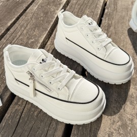 Women's Solid Color Comfort Sneakers - Low-Top Running Sneakers, Casual Lace-Up Outdoor Shoes, Women Shoes