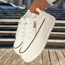 Women's Solid Color Comfort Sneakers - Low-Top Running Sneakers, Casual Lace-Up Outdoor Shoes, Women Shoes