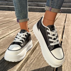 Women's Solid Color Comfort Sneakers - Low-Top Running Sneakers, Casual Lace-Up Outdoor Shoes, Women Shoes