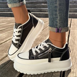 Women's Solid Color Comfort Sneakers - Low-Top Running Sneakers, Casual Lace-Up Outdoor Shoes, Women Shoes