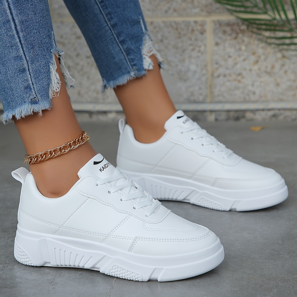 Casual Women'S Sneakers | Low-top, Lace-up, Solid Color, Synthetic Upper, Fabric Inner, Rubber Sole | Hand Wash or Professional Dry Clean, Women Shoes