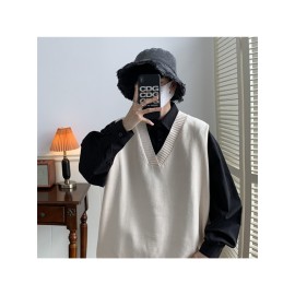 Preppy V-Neck Vest - Unisex Sleeveless Knit Waistcoat with Cable Stitch, Ivy League Style Couple Outfit