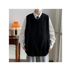 Preppy V-Neck Vest - Unisex Sleeveless Knit Waistcoat with Cable Stitch, Ivy League Style Couple Outfit